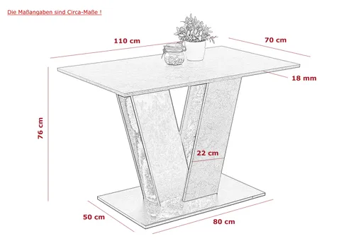 Esstisch - LB ca. 110x70 cm, Betonoptik, Schwarz