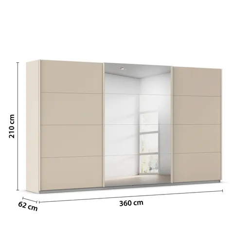 Schwebetürenschrank RIVASA- B ca. 361 cm, Champagner, Spiegel