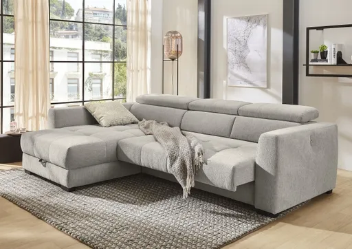 Ecksofa - 2-Sitzer, Ecke rechts, Stoff, Grau