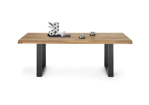 Esstisch - LB ca. 200x100 cm, Wildeiche massiv geölt, Baumkante, Schwarz