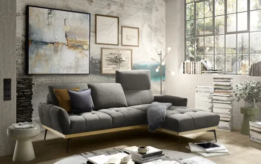 Ecksofa EDDIE - 2-Sitzer, Ecke rechts inkl. Rückenverstellungen, Stoff, Braun