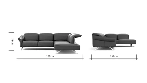 Ecksofa Bormio - 2,5-Sitzer mit Ecke rechts inklusive Relaxfunktion (motorisch), Leder, Schwarz