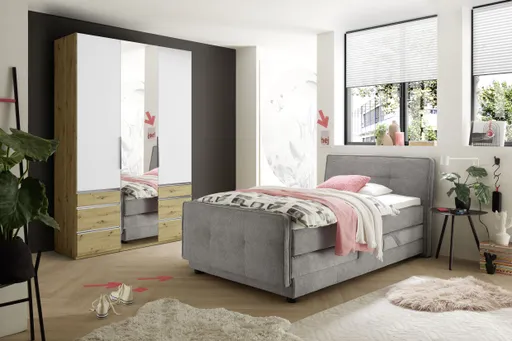 Boxspringbett- Liegefläche ca. 120x200 cm, Stoff, Mittelgrau