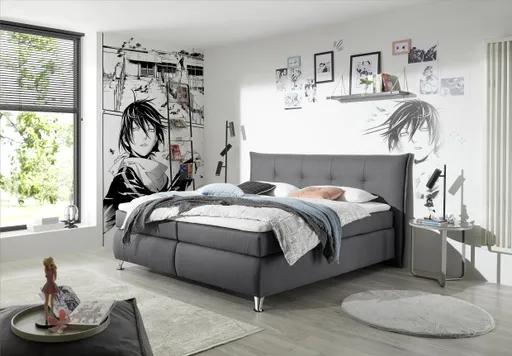 Boxspringbett HAROA- Liegefläche ca. 180x200 cm, Stoff, Grau, inkl. Topper