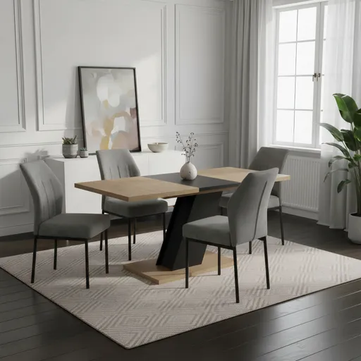 Esstisch - ausziehbar, LB ca. 120x80 cm, Cremona Eiche Nachbildung, Schwarz