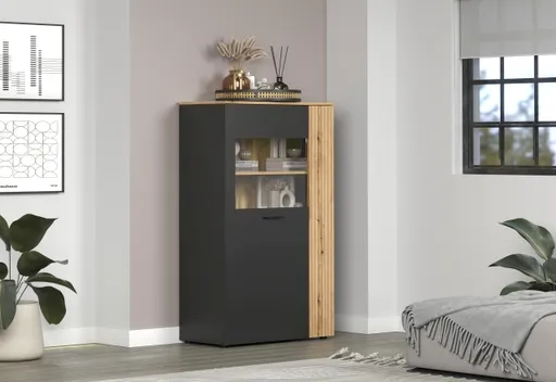 Highboard - B ca. 90 cm, Anthrazit, Eiche Coast Evoke Nachbildung