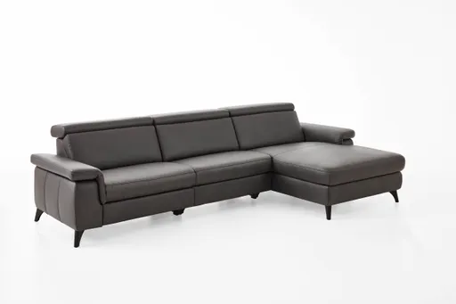 Ecksofa - 2-Sitzer mit Longchair rechts, Leder, Anthrazit