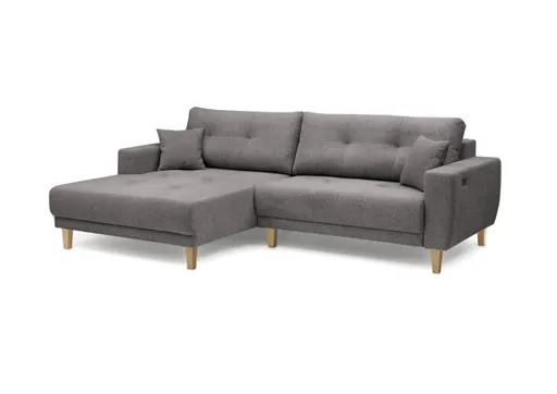 Ecksofa - Ecke links, 3-Sitzer inkl. elektrische Sitztiefenverstellung, Stoff, Mocca