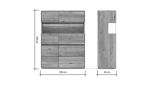 Highboard Hillsboro - inkl. Beleuchtung, Wildeiche natur, geölt