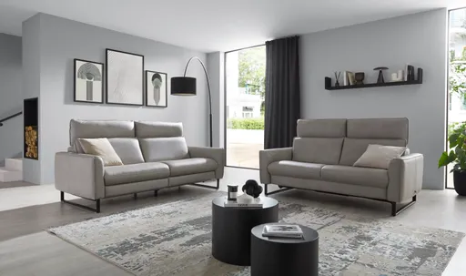 Sofa Avela - 3-Sitzer inkl. Kopfteil verstellbar, Leder, Steingrau