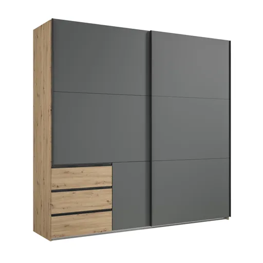 Schwebetürenschrank- B ca. 250 cm, Eiche Dekor, Graphit