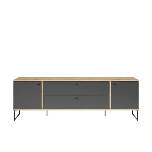 Lowboard - B ca. 180 cm, Anthrazit, Evoke Eiche Nachbildung