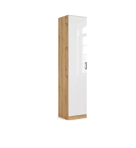 Drehtürenschrank RHONDA- B ca. 47 cm, Eiche Dekor, Weiß, Hochglanz