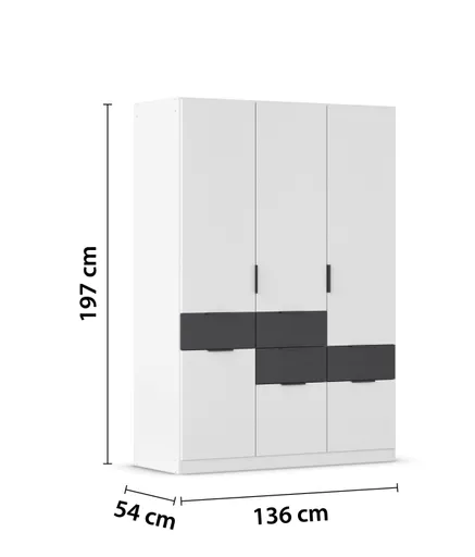 Drehtürenschrank RAAS- B ca. 136 cm, Weiß, Dunkelgrau