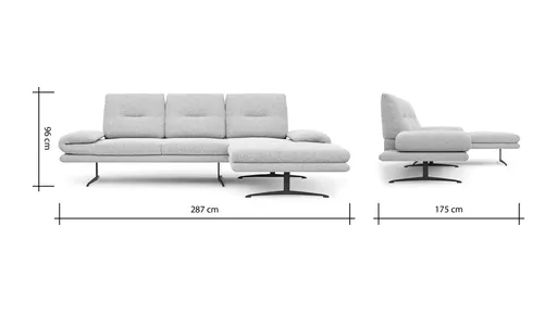 Ecksofa Lucero 2.0 - 2-Sitzer mit Longchair rechts inkl. Sitztiefenverstellung, Drehsitz und Sitztiefe verstellbar, Stoff, Offwhite