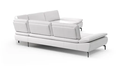 Ecksofa Montefano - 2-Sitzer mit Ecke rechts inkl. Sitztiefe verstellbar, Leder, Weiß