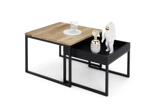 Couchtisch - LB ca. 60x60 cm, Wildeiche massiv geölt, Schwarz 