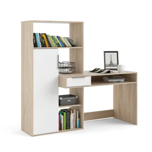 Schreibtisch - LB ca. 163x60 cm, Eiche Struktur Nachbildung, Weiß