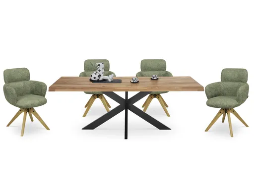 Esstisch - LB ca. 200x100 cm, Wildeiche massiv geölt, Baumkante, Schwarz