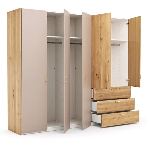 Drehtürenschrank Colorado - B. ca. 257cm, Nougat / Eiche furniert