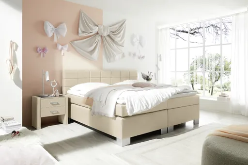 Boxspringbett HAIKOS- Liegefläche ca. 180x200 cm, Stoff, Beige, inkl. Topper