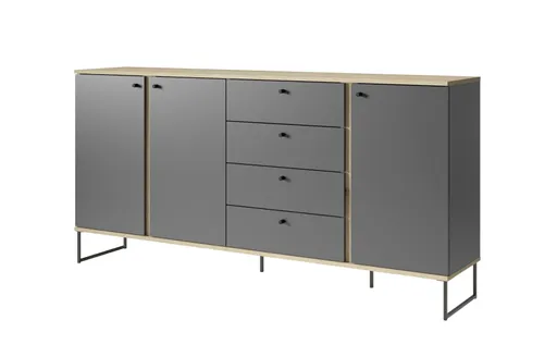 Sideboard - B ca. 180 cm, Anthrazit, Evoke Eiche Nachbildung