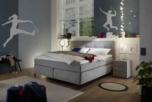 Boxspringbett- Liegefläche ca. 180x200 cm, Stoff, Grau