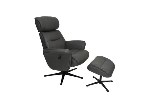 TV-Sessel MIO mit Hocker - drehbar, Kopfteilverstellung, Leder, Dunkelgrau