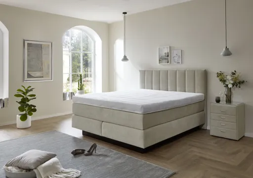 Boxspringbett - Liegefläche ca. 180x200 cm, Stoff, Natur