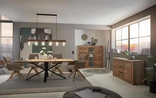 Sideboard - Eiche Dekor, Eiche Massiv, Geölt, Glas