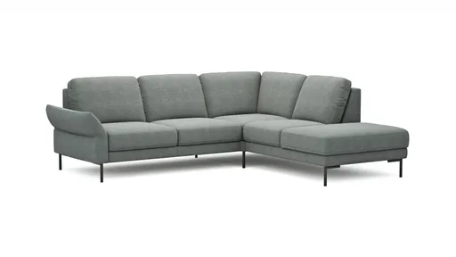 Ecksofa Rockport A - 2,5-Sitzer mit Ecke rechts, inkl. Sitzauszug (motorisch) und Armlehne klappbar, Stoff, Eisblau
