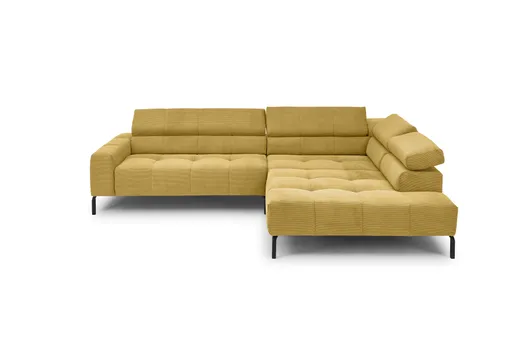  Ecksofa COLLEEN - 2-Sitzer mit Ecke rechts, Sitzvorzug motorisch, Feincord, Gold