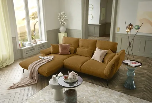Ecksofa PAYTON - Ecke links, 2-Sitzer inkl. Rückenneigung, Armteilverstellung, Stoff, Senfgelb