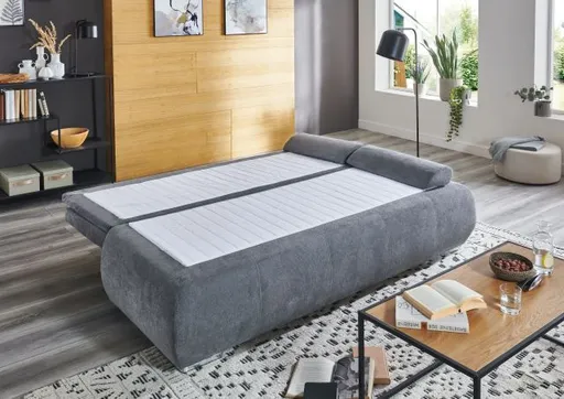 Schlafsofa- 2 Sitzer, Inkl. Bettkasten, Stoff, Grau