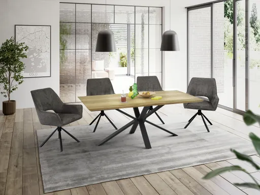 Esstisch - LB ca. 200x100 cm, Eiche massiv geölt, Schweizer Kante, Schwarz