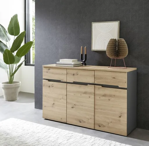 Kommode - B ca. 135 cm, Artisan Eiche Nachbildung, Graphit