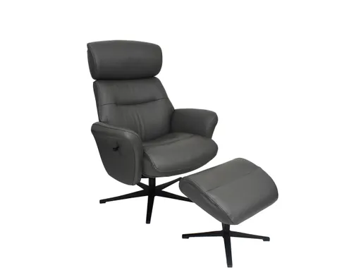 TV-Sessel MIO mit Hocker - drehbar, Kopfteilverstellung, Leder, Dunkelgrau