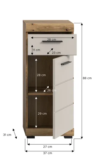 Standschrank - B ca. 37 cm, Evoke Eiche Nachbildung, Kaschmir