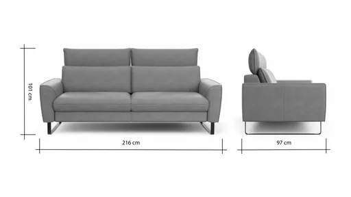 Sofa Avela - 3-Sitzer inkl. Kopfteil verstellbar, Leder, Steingrau