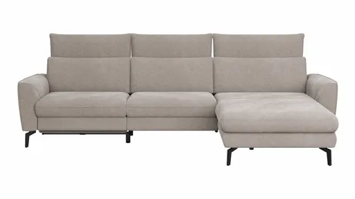 Ecksofa Avela - 2,5-Sitzer mit Longchair rechts inkl. Kopfteile verstellbar, Relaxfunktion und Longchair verstellbar (motorisch), Stoff, Bisquit