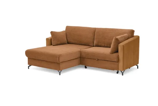 Ecksofa - 1,5-Sitzer, Ecke rechts inkl. Schlaffunktion und Bettkasten, Stoff, Kupfer