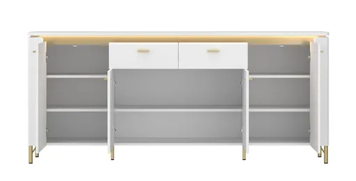 Sideboard - mit Beleuchtung, Alpinweiß, Goldfarben, Weiß Hochglanz