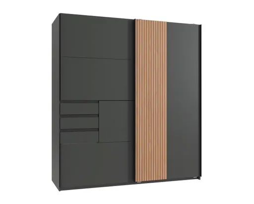 Schwebetürenschrank- B ca. 180 cm, Graphit, Eiche Dekor