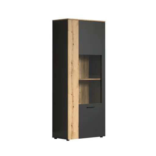 Vitrine - B ca. 80 cm, Anthrazit, Eiche Coast Evoke Nachbildung