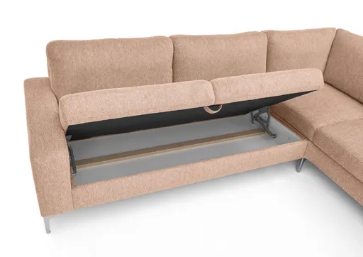 Ecksofa CALM 2.0 - 2,5-Sitzer mit Ecke rechts, Schlaffunktion mit Bettkasten, Stoff, Pfirsich