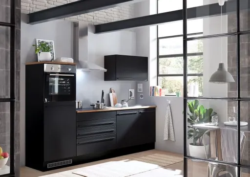 Küchenblock- inkl. E-Geräte, B ca. 260 cm, Schwarz, Matt