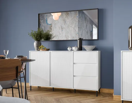 Sideboard - B ca. 158 cm, Weiß, Weiß Hochglanz
