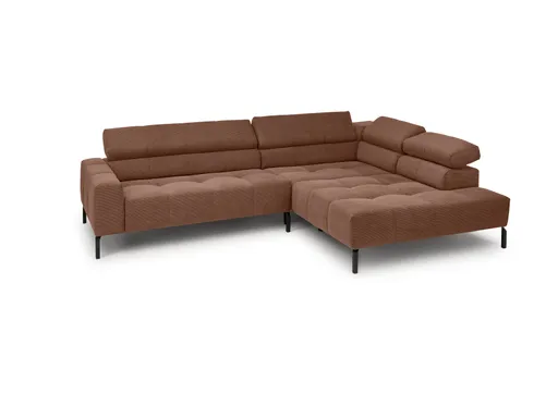 Ecksofa COLLEEN - 2-Sitzer mit Ecke rechts, Kopfteil verstellbar, Feincord, Rost