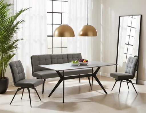 Esstisch - LB ca. 180x90 cm, Marmoroptik grau, Schwarz