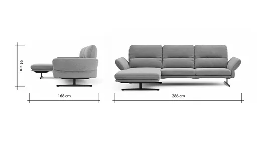 Ecksofa  Alexander - Longchair links mit 3-Sitzer inkl. Kopfstütze/Armlehne verstellbar, Stoff, Braungrün